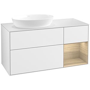 Villeroy und Boch Finion Waschtischunterschrank FA51PCGF 120cm, Abdeckplatte white matt, Regale Oak Veneer, Glossy white lacquer