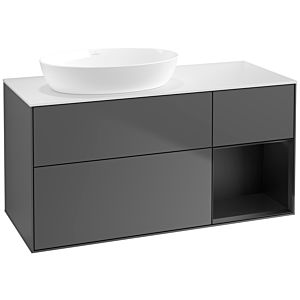 Villeroy et Boch Finion Villeroy et Boch FA51PDGK 120cm, plaque de recouvrement blanc mat, étagères laqué noir mat, anthracite mat