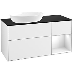 Villeroy et Boch Finion Villeroy et Boch FA52GFGF 120cm, plaque de recouvrement noir mat, étagères Laque blanche brillante, Laque blanche brillante