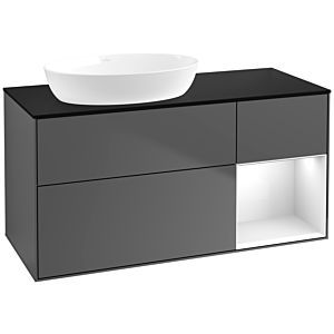 Villeroy et Boch Finion Villeroy et Boch FA52GFGK 120cm, plaque de recouvrement noir mat, étagères Laque blanc brillant, anthracite mat