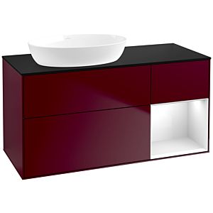 Villeroy und Boch Finion Waschtischunterschrank FA52GFHB 120cm, Abdeckplatte black matt, Regale Glossy white lacquer, Peony Matt