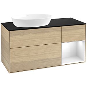 Villeroy und Boch Finion Waschtischunterschrank FA52GFPC 120cm, Abdeckplatte black matt, Regale Glossy white lacquer, Oak Veneer