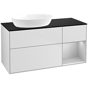 Villeroy und Boch Finion Waschtischunterschrank FA52GJMT 120cm, Abdeckplatte black matt, Regale Light grey matt lacquer, White matt lacquer