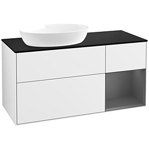 Villeroy und Boch Finion Waschtischunterschrank FA52GKGF 120cm, Abdeckplatte black matt, Regale Anthracite matt lacquer, Glossy white lacquer