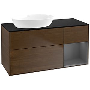 Villeroy und Boch Finion Waschtischunterschrank FA52GKGN 120cm, Abdeckplatte black matt, Regale Anthracite matt lacquer, Walnut veneer