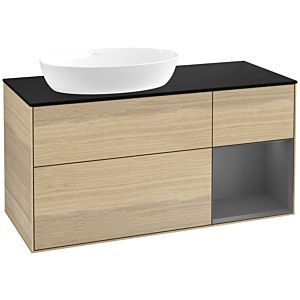 Villeroy et Boch Finion Villeroy et Boch FA52GKPC 120cm, plaque de recouvrement noir mat, étagères laqué mat anthracite, Oak Veneer