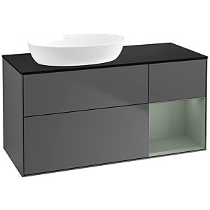 Villeroy und Boch Finion Waschtischunterschrank FA52GMGK 120cm, Abdeckplatte black matt, Regale Olive matt lacquer, Anthracite matt