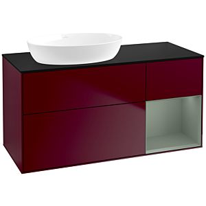 Villeroy und Boch Finion Waschtischunterschrank FA52GMHB 120cm, Abdeckplatte black matt, Regale Olive matt lacquer, Peony Matt