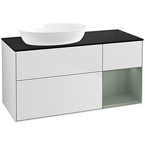 Villeroy et Boch Finion Villeroy et Boch FA52GMMT 120cm, plaque de recouvrement noir mat, étagères laqué olive mat, laqué blanc mat