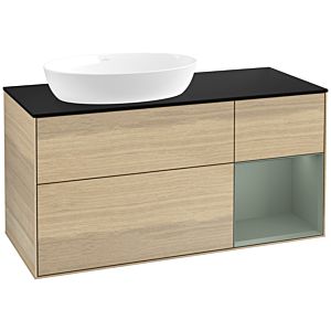 Villeroy et Boch Finion Villeroy et Boch FA52GMPC 120cm, plaque de recouvrement noir mat, étagères laqué olive mat, Oak Veneer