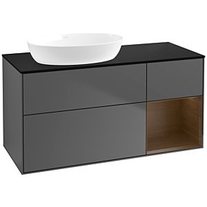 Villeroy und Boch Finion Waschtischunterschrank FA52GNGK 120cm, Abdeckplatte black matt, Regale Walnut Veneer, Anthracite matt