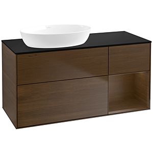 Villeroy und Boch Finion Waschtischunterschrank FA52GNGN 120cm, Abdeckplatte black matt, Regale Walnut Veneer, Walnut veneer