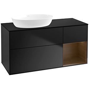 Villeroy und Boch Finion Waschtischunterschrank FA52GNPD 120cm, Abdeckplatte black matt, Regale Walnut Veneer, Black matt lacquer
