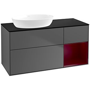 Villeroy und Boch Finion Waschtischunterschrank FA52HBGK 120cm, Abdeckplatte black matt, Regale Peony matt lacquer, Anthracite matt