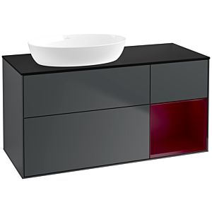 Villeroy und Boch Finion Waschtischunterschrank FA52HBHG 120cm, Abdeckplatte black matt, Regale Peony matt lacquer, Midnight Blue Matt Lacquer