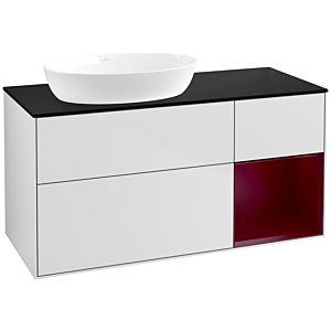 Villeroy et Boch Finion Villeroy et Boch FA52HBMT 120cm, plaque de recouvrement noir mat, étagères Peony laqué mat, laqué blanc mat