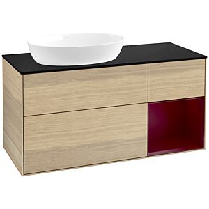 Villeroy et Boch Finion Villeroy et Boch FA52HBPC 120cm, plaque de recouvrement noir mat, étagères Peony laqué mat, Oak Veneer