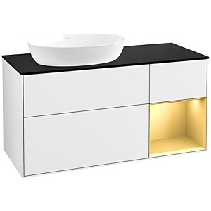 Villeroy et Boch Finion Villeroy et Boch FA52HFGF 120cm, plaque de recouvrement noir mat, étagères laqué or mat, laqué blanc brillant
