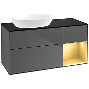 Villeroy et Boch Finion Villeroy et Boch FA52HFGK 120cm, plaque de recouvrement noir mat, étagères laqué or mat, anthracite mat
