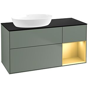 Villeroy et Boch Finion Villeroy et Boch FA52HFGM 120cm, plaque de recouvrement noir mat, étagères laqué mat or, Olive Matt Lacquer