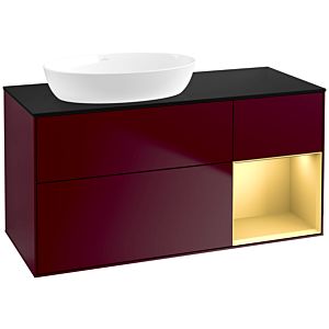 Villeroy et Boch Finion Villeroy et Boch FA52HFHB 120cm, plaque de recouvrement noir mat, étagères laqué mat or, Peony Matt