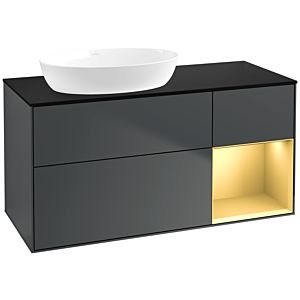 Villeroy et Boch Finion Villeroy et Boch FA52HFHG 120cm, plaque de recouvrement noir mat, étagères laqué or mat, Midnight Blue Matt Lacquer