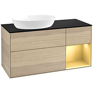 Villeroy et Boch Finion Villeroy et Boch FA52HFPC 120cm, plaque de recouvrement noir mat, étagères laqué mat or, Oak Veneer