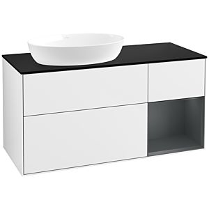 Villeroy und Boch Finion Waschtischunterschrank FA52HGGF 120cm, Abdeckplatte black matt, Regale Midnight matt lacquer, Glossy white lacquer