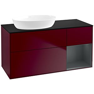 Villeroy et Boch Finion Villeroy et Boch FA52HGHB 120cm, plaque de recouvrement noire mate, étagères laqué mat Midnight, Peony Matt