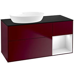 Villeroy et Boch Finion Villeroy et Boch FA52MTHB 120cm, plaque de recouvrement noir mat, étagères laqué blanc mat, Peony Matt