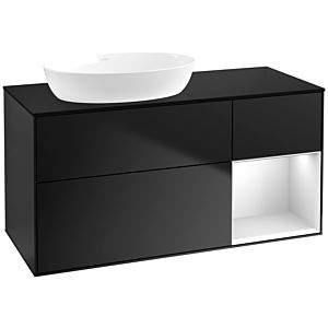 Villeroy et Boch Finion Villeroy et Boch FA52MTPD 120cm, plaque de recouvrement noir mat, étagères laqué blanc mat, laqué noir mat