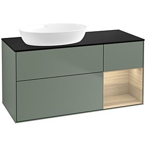 Villeroy und Boch Finion Waschtischunterschrank FA52PCGM 120cm, Abdeckplatte black matt, Regale Oak Veneer, Olive Matt Lacquer