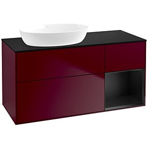 Villeroy und Boch Finion Waschtischunterschrank FA52PDHB 120cm, Abdeckplatte black matt, Regale Black matt lacquer, Peony Matt