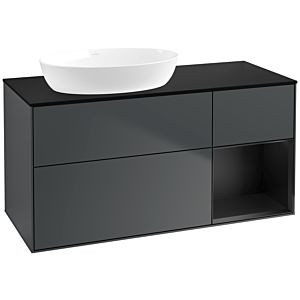 Villeroy et Boch Finion Villeroy et Boch FA52PDHG 120cm, plaque de recouvrement noir mat, étagères laqué noir mat, Midnight Blue Matt Lacquer