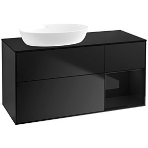 Villeroy und Boch Finion Waschtischunterschrank FA52PHPD 120cm, Abdeckplatte black matt, Regale Glossy black lacquer, Black matt lacquer