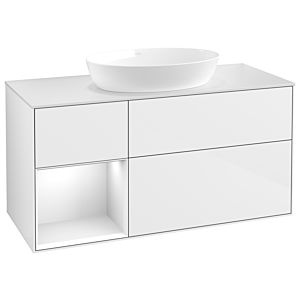 Villeroy und Boch Finion Waschtischunterschrank FA61GFGF 120cm, Abdeckplatte white matt, Regale Glossy white lacquer, Glossy white lacquer