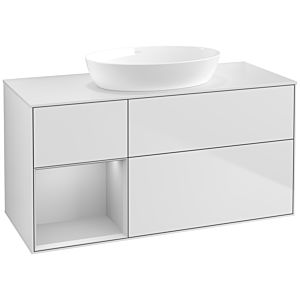 Villeroy und Boch Finion Waschtischunterschrank FA61GJMT 120cm, Abdeckplatte white matt, Regale Light grey matt lacquer, White matt lacquer