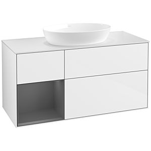 Villeroy et Boch Finion Villeroy et Boch FA61GKGF 120cm, plaque de recouvrement blanc mat, étagères laqué anthracite mat, laqué blanc brillant