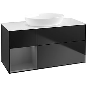 Villeroy et Boch Finion Villeroy et Boch FA61GKPD 120cm, plateau blanc mat, étagères laqué mat anthracite, laqué noir mat
