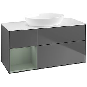 Villeroy und Boch Finion Waschtischunterschrank FA61GMGK 120cm, Abdeckplatte white matt, Regale Olive matt lacquer, Anthracite matt