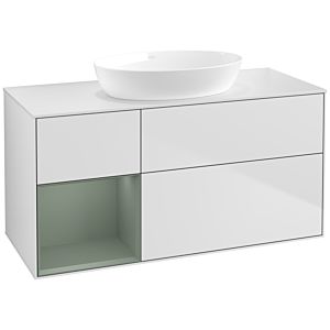 Villeroy und Boch Finion Waschtischunterschrank FA61GMMT 120cm, Abdeckplatte white matt, Regale Olive matt lacquer, White matt lacquer