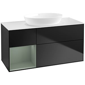 Villeroy et Boch Finion Villeroy et Boch FA61GMPD 120cm, plaque de recouvrement blanc mat, étagères laqué olive mat, laqué noir mat