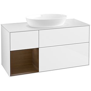 Villeroy et Boch Finion Villeroy et Boch FA61GNGF 120cm, plaque de recouvrement blanc mat, étagères Walnut Veneer , laqué blanc brillant