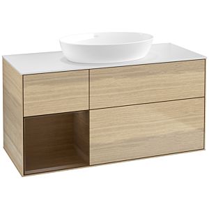 Villeroy und Boch Finion Waschtischunterschrank FA61GNPC 120cm, Abdeckplatte white matt, Regale Walnut Veneer, Oak Veneer