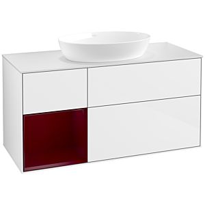 Villeroy et Boch Finion Villeroy et Boch FA61HBGF 120cm, plaque de recouvrement blanc mat, étagères Peony laqué mat, laqué blanc brillant