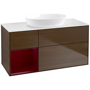Villeroy und Boch Finion Waschtischunterschrank FA61HBGN 120cm, Abdeckplatte white matt, Regale Peony matt lacquer, Walnut veneer