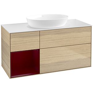 Villeroy et Boch Finion Villeroy et Boch FA61HBPC 120cm, plaque de recouvrement blanc mat, étagères Peony laqué mat, Oak Veneer