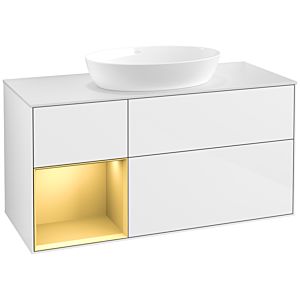 Villeroy et Boch Finion Villeroy et Boch FA61HFGF 120cm, plaque de recouvrement blanc mat, étagères laqué or mat, laqué blanc brillant