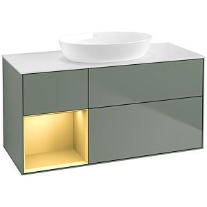 Villeroy et Boch Finion Villeroy et Boch FA61HFGM 120cm, plaque de recouvrement blanc mat, étagères laqué mat or, Olive Matt Lacquer
