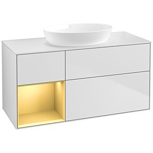 Villeroy und Boch Finion Waschtischunterschrank FA61HFMT 120cm, Abdeckplatte white matt, Regale Gold matt lacquer, White matt lacquer